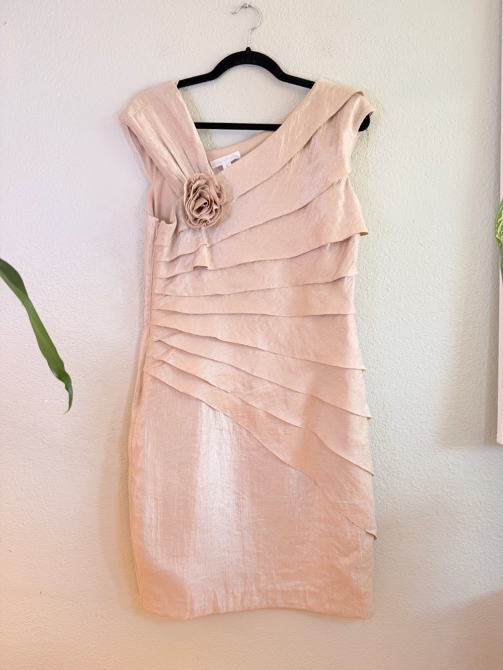 London Times Ruffle Layered Champagne Rosette Asymmetrical Cocktail Dress 12